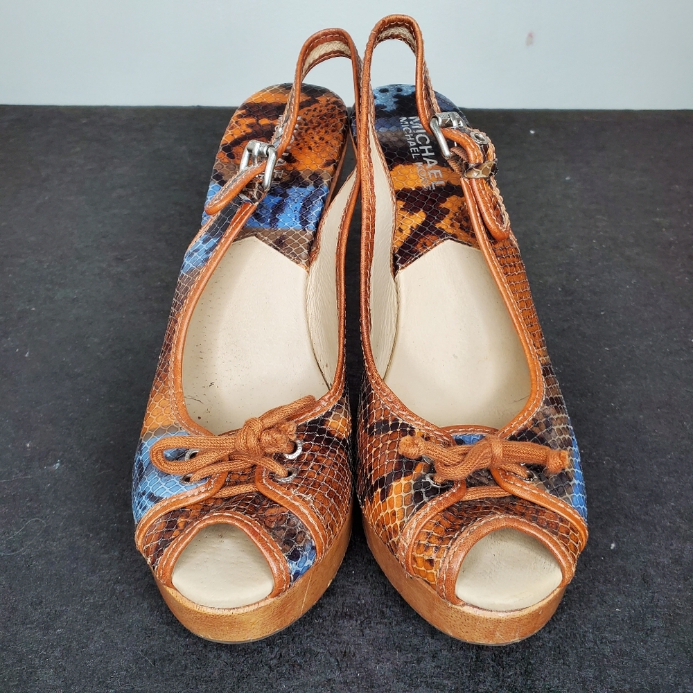 10) MICHAEL KORS Ombre Snake 🐍 Chunk Wood Platform Slingbacks Sz. 8.5 - Picture 8 of 8